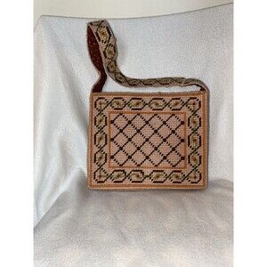 Vintage Needlepoint Purse Shoulder Tote Bag Canvas Yarn Aztec Hippie 10X8